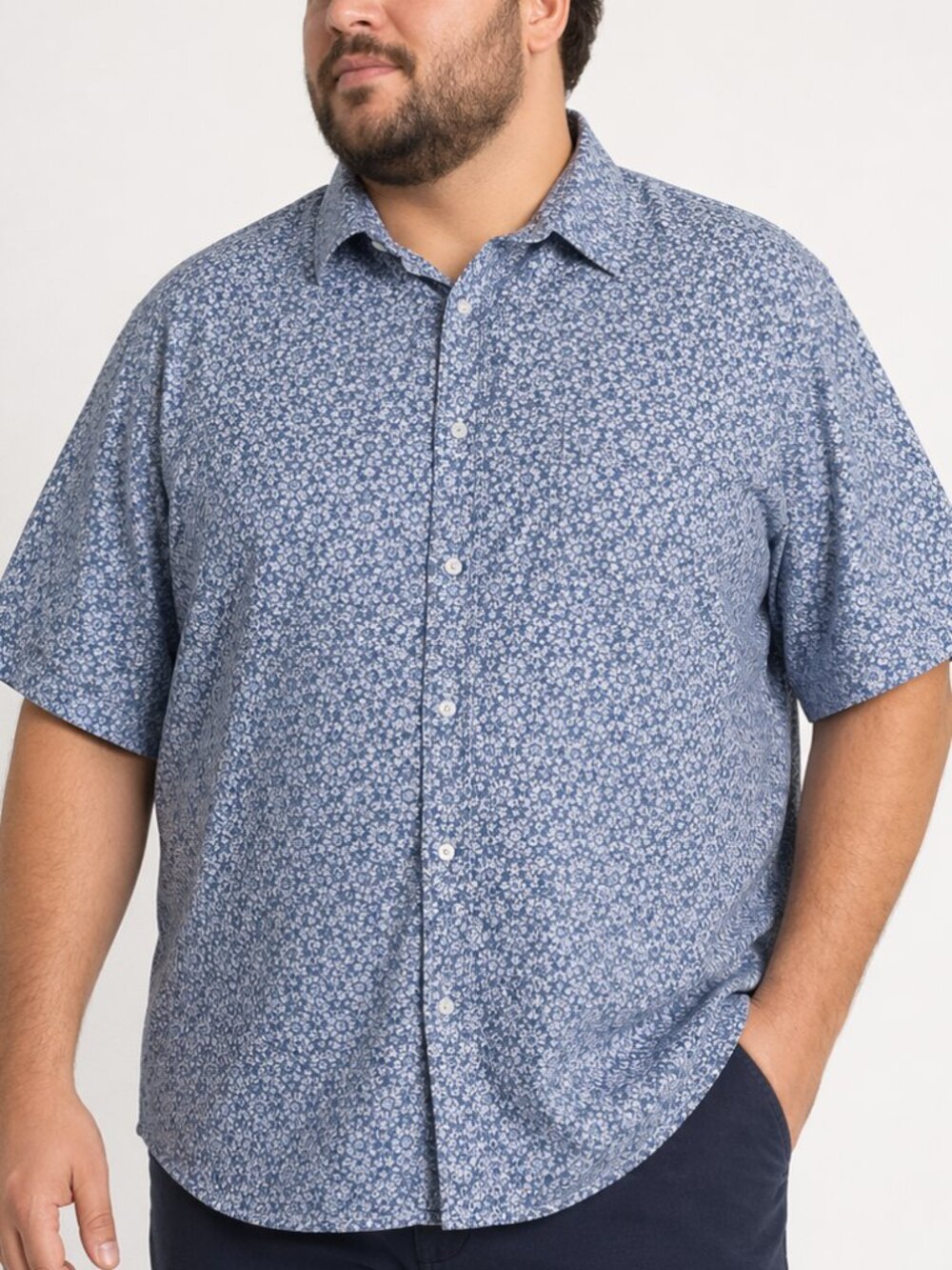 Thomas Dean Blue Floral Short Sleeve Button Up Shirt Cotton Men's XXL